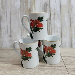 Fitz And Floyd Cloisonne Poinsettia Fine Porcelain Mug Set of 4